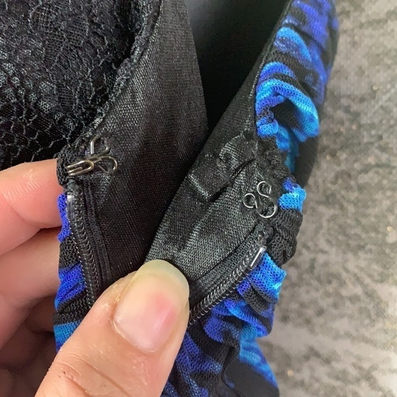 Alberto Makali Black/Blue Ruched Mesh Evening Cocktail Mini Dress Size 8 - Picture 7 of 14